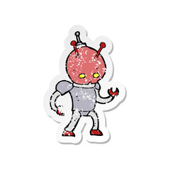 retro distressed sticker of a cartoon space man