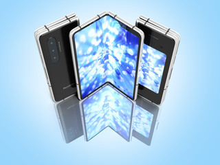 First serial flexible phone with color screen 3d render on blue background