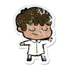 Obraz premium distressed sticker of a cartoon happy boy
