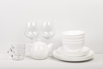Set of white dishes . table wear