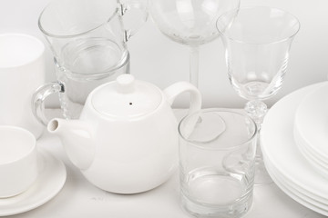 Fototapeta na wymiar Set of white dishes . table wear