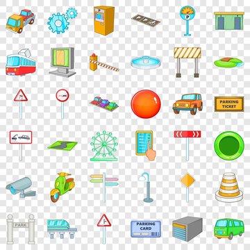 City pointer icons set. Cartoon style of 36 city pointer vector icons for web for any design