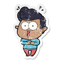 distressed sticker of a cartoon excited man