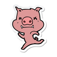 sticker of a angry cartoon pig charging