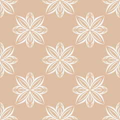 Fototapeta na wymiar Floral seamless background. White pattern on beige