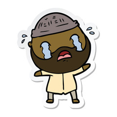 sticker of a cartoon bearded man crying