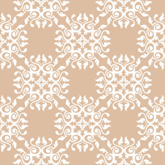 Floral seamless pattern. White flowers on brown beige background