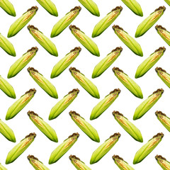 Raster cross seamless pattern. An ear of corn on a white background. Site about agriculture, farm, livestock, graphics.