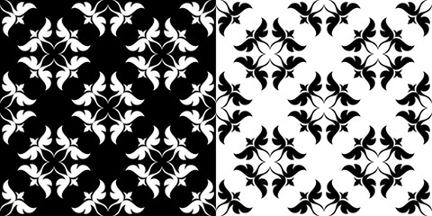 Floral seamless patterns. Black and white monochrome design compilation