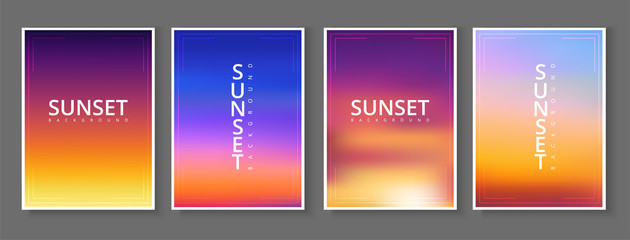 Sunset - set of cards. Spectrum poster in purple and orange gradient colors.