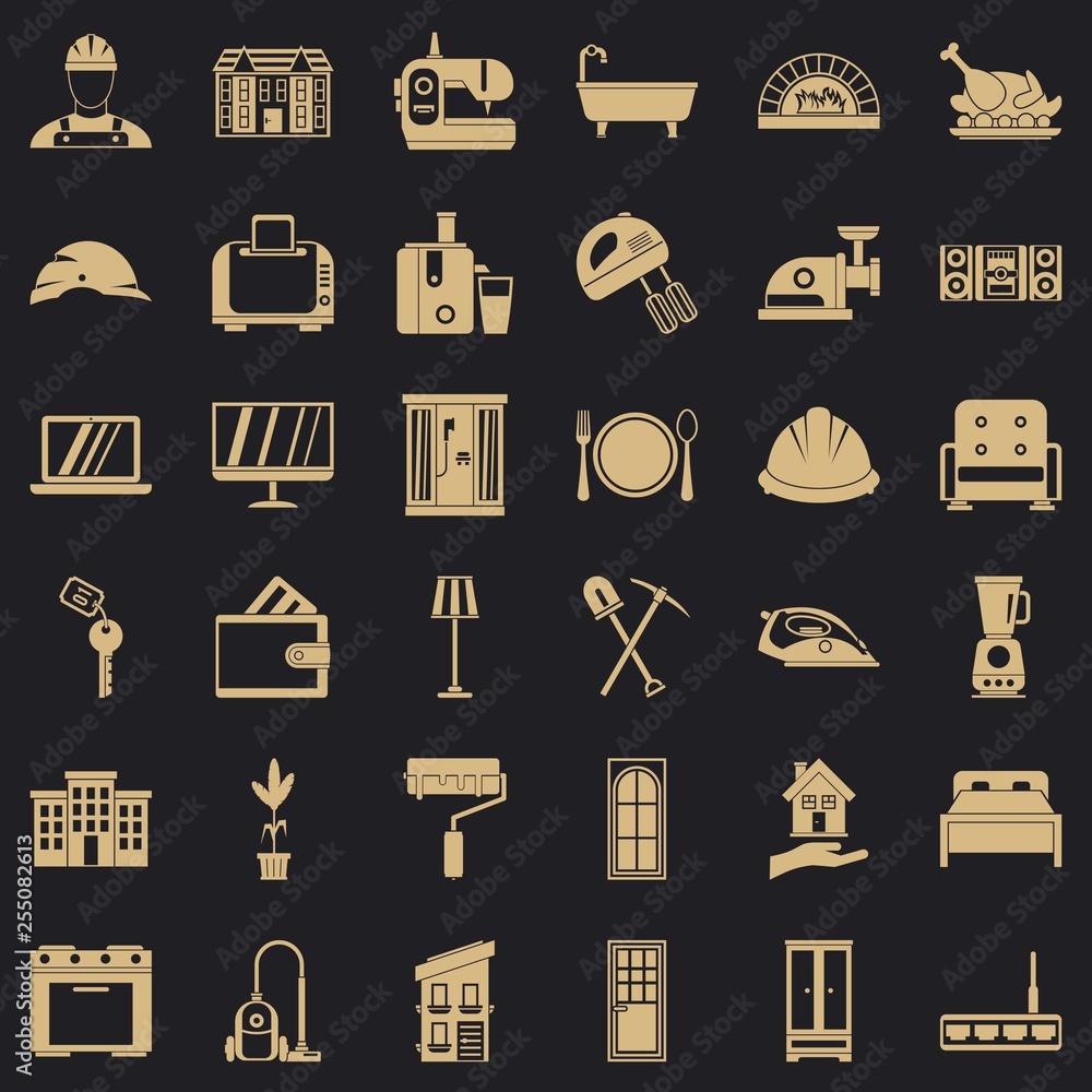 Poster indoor icons set. simple style of 36 indoor vector icons for web for any design