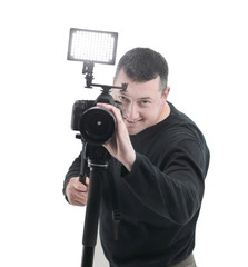 portrait of a successful photographer .isolated on white background