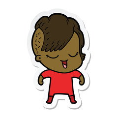 sticker of a happy cartoon girl