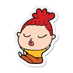 sticker of a cartoon calm woman