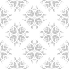 Floral seamless pattern. Monochrome white background with gray flowers