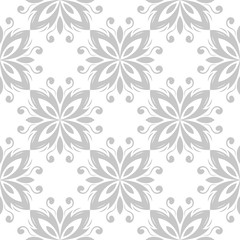 Fototapeta na wymiar Floral white background with gray seamless pattern