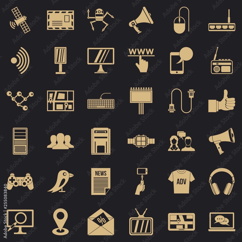 Poster media icons set. simple style of 36 media vector icons for web for any design