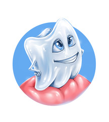 Cartoon character healthy shining tooth