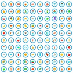 100 food court icons set in cartoon style for any design illustration