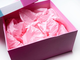 open gift box with pink paper