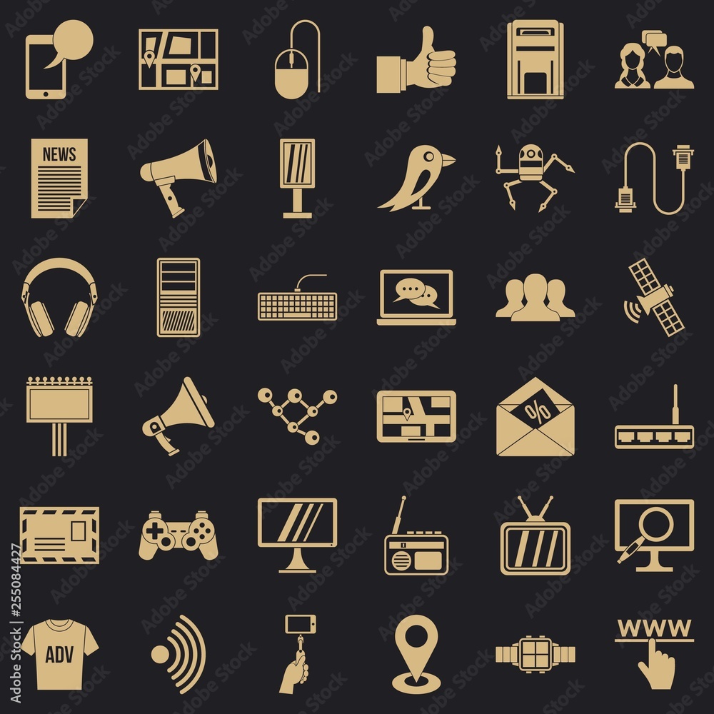 Poster information icons set. simple style of 36 information vector icons for web for any design
