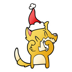 laughing fox gradient cartoon of a wearing santa hat