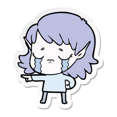 Obraz premium sticker of a cartoon crying elf girl