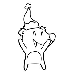 laughing polar bear line drawing of a wearing santa hat