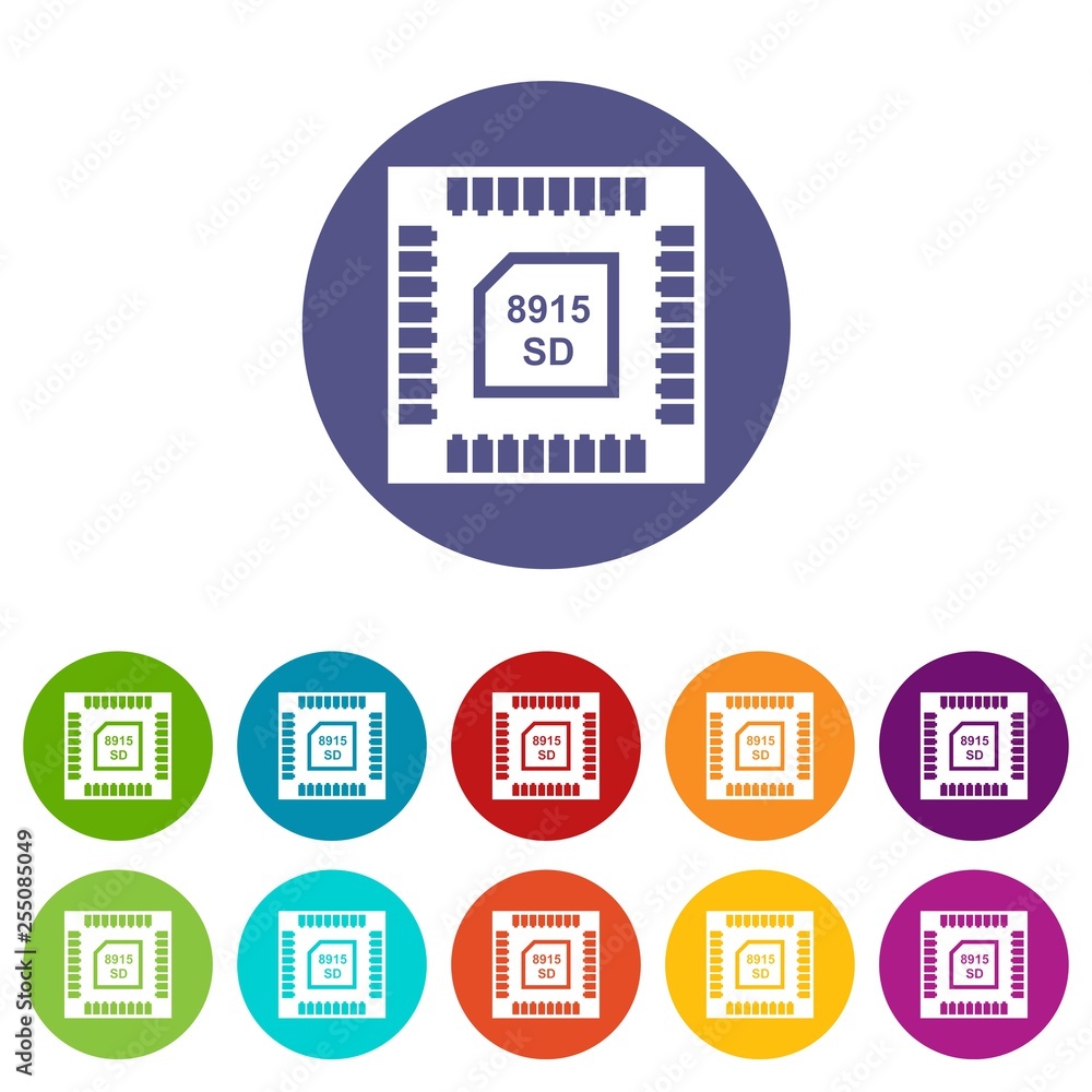Poster technology microchip icons color set vector for any web design on white background