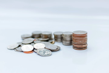 The concept of saving money set up on a white background.