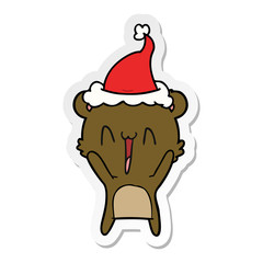 happy bear sticker cartoon of a wearing santa hat