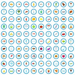 100 food and kitchen icons set in cartoon style for any design vector illustration