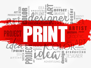 PRINT word cloud, creative business concept background