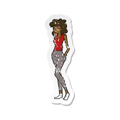 retro distressed sticker of a cartoon pretty woman