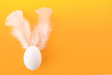 Easter egg with white feathers. colorful easter background