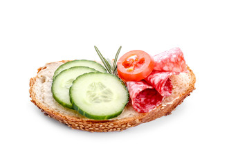 Fresh tasty bruschetta on white background