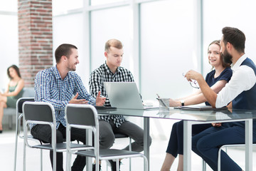 Coworkers team working new startup project at office
