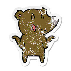 distressed sticker of a laughing bear cartoon