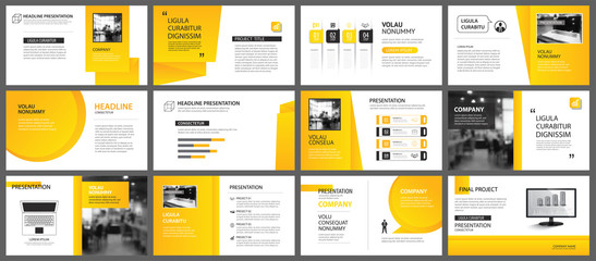 Presentation and slide layout template. Design yellow and orange gradient in paper shape background. Use for business annual report, flyer, marketing, leaflet, advertising, brochure, modern style. - obrazy, fototapety, plakaty