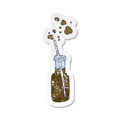 retro distressed sticker of a cartoon fizzy drink bottle