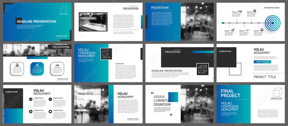 Poster presentation and slide layout template. design blue and green gradient geometric background. use for
