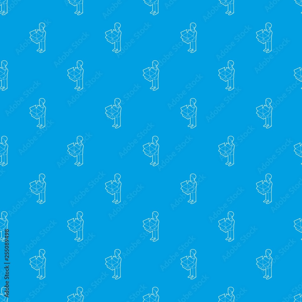 Poster businessman holding an outline box pattern vector seamless blue repeat for any use