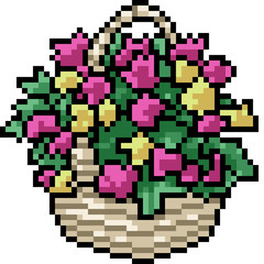 vector pixel art flower basket