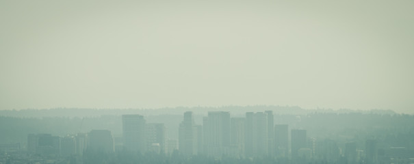 city skyline and horizon with dense environmental smog
