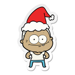 sticker cartoon of a happy old woman wearing santa hat