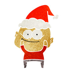 retro cartoon of a bald man staring wearing santa hat