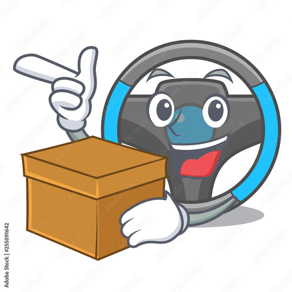 Sticker with box steering wheel in the character shape