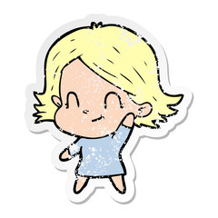 distressed sticker of a cartoon friendly girl