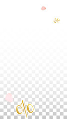 Vector Percentage Sign and Hearts Confetti on Transparent Background. Percent Sale Background. Business, Economics, Finance Print. Discount Illustration. Promotion poster.