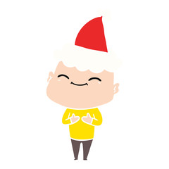 happy flat color illustration of a bald man wearing santa hat